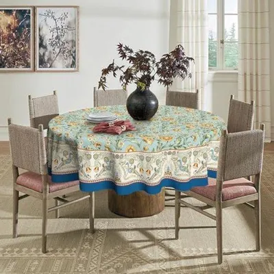 Image de Nappe ronde avec motif botanique - 140 cm, résistante aux taches et lavable en machine