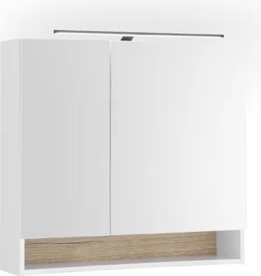 Obrázek produktu pro Badezimmerspiegelschrank >Denver< LED, Steckdose, weiß matt / evoke eiche Imitace - 80x75x22 (BxHxT)