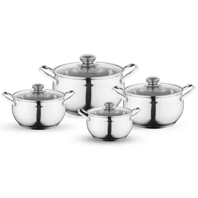 Produktbild von FLORINA Kochtopf Set MARON I 8-teiliges Topfset aus hochwertigem Edelstahl I Kochtöpfe mit Glasdeckel und Messbecher I Spülmaschinengeeignet I Ideal für Induktionsherd, Gasherd, Elektroherd