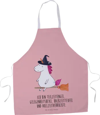 Produktbild von Mr. & Mrs. Panda Kochschürze Einhorn Hexe - Rot Pastell - Geschenk, Koch Schürze, Küchenzubehör, Freundin, Küchenschürze, Gastro-Schürze, Unicorn, Einhörner, Teufel