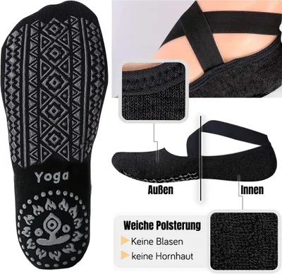 Obrázok produktu pre ALSTER HERZ® 3 páry protišmykových ponožiek, baletné ponožky, joga pilates, ABS silikónová podrážka, veľkosť 35-42, A0576 čierna/sivá/ružová