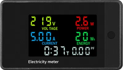 Produktbild von LCD Digitales Voltmeter und Amperemeter AC 100-265V, 0-20A – Messgerät für Spannung, Strom, Leistung, Energie und Leistungsfaktor