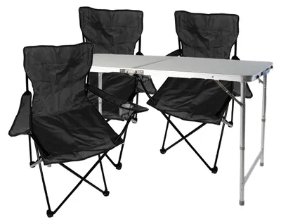 4-tlg. Schwarz Campingmöbel Set, Tisch mit Tragegriff und Stühle mit Tasche