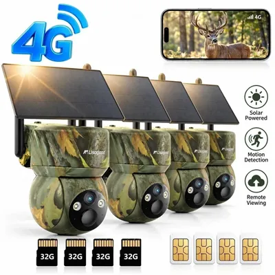 Produktbild von Usogood 4G LTE Solar Wildkamera 2K 360° PTZ Handyübertragung App Wildtierkamera SIM Karte 32GB Karte Bewegungsmelder Nachtsicht 4PC