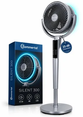 Produktbild von Sommertal SILENT300 Standventilator sehr leise 25 dB | DC Motor 35W | 12 Stufen | Fernbedienung | 4D Oszillation | LED Ring | Anthrazit