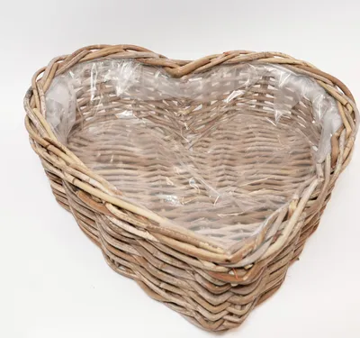 Produktbild von Pflanzkorb grau braun Pflanzherz mit Folie groß Rattan B 48.5 x L 49 cm