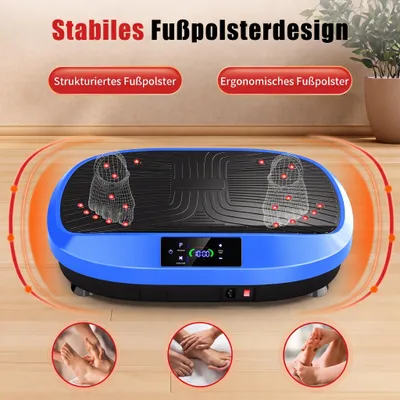 Produktbild von Vibrationsplatte 120 Stufen mit 6 Trainingsmodi, Fernbedienung, 200 W, 2 Zugbändern, Timer 1–20 Min., Fitnessplatte für Zuhause, Blau