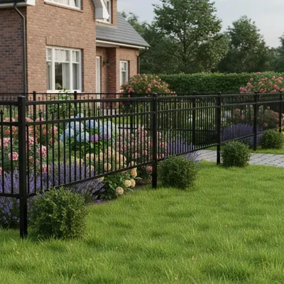 Produktbild von Gartenzaun Baarlo - Kunststoff-Zaunelement mit Spitzen - 200 x 110 cm - Dekozaun für Garten - Armeegrün