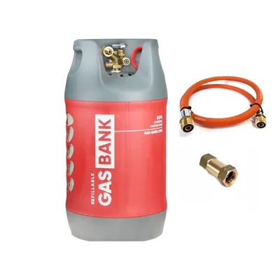 Image de Ensemble de bouteilles de gaz GPL Zatechs 11 kg Composite DUO rechargeables 80 % de remplissage Remplissage direct avec tuyau de 3 m 2x W21.8 filetage extérieur Camping-car