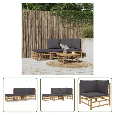 Produktbild von The Living Store 3-tlg. Garten-Lounge-Set mit Dunkelgrauen Kissen Bambus