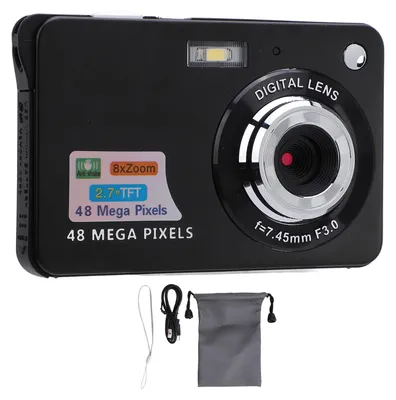 Zdjęcie produktu dla Aparat cyfrowy, 48 MP, 4K, 8-krotny zoom, 20 filtrów, ekran 2,7 cala, stabilizacja obrazu, akumulator, przenośny, kompaktowy, dla dzieci, studentów, V