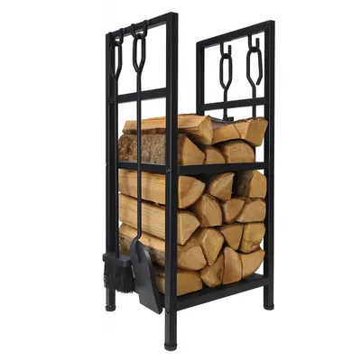 Obrázek produktu pro Stojan na palivové dřevo s nářadím Adler AD 6815, Nosnost do 80 kg, Dvě police, Ocelová konstrukce, Černá