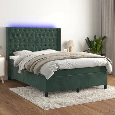 Image de Maison Exclusive - Lit boxspring avec matelas et LED vert foncé 140x200 cm velours