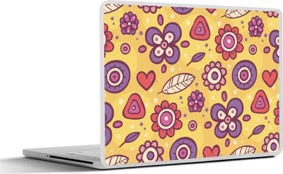 Produktbild von MuchoWow® Laptop Aufkleber Sticker Cover Muster - Blumen - Lila - Orange 40x30 cm - Laptop Dekoration - Selbstklebend