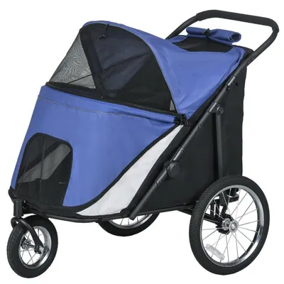Image de Poussette pliable pour chien avec coussin - Poussette pour chien | Couleur : Bleu | Dimensions : 70x111x97,5 cm