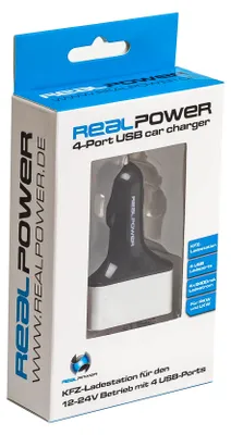 Image de Realpower RealPower 176636 chargeur pour appareils mobiles Smartphone, Tablette Noir, Argent Allume-cigare Auto