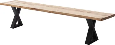 Produktbild von Sitzbank 200x40 cm mit Baumkante, X-Gestell, Eiche massiv geölt, PARACATU-06