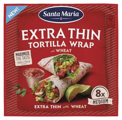 Zdjęcie produktu dla Tortille Santa Maria Extra Thin, bezglutenowe, z mąki pszennej, 8 sztuk, 244g