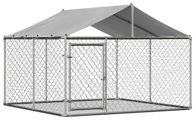 Productafbeelding van Hondenhuis, zwaar belastbaar verzinkt staal, 230 cm x 230 cm x 117 cm, geschikt voor middelgrote tot grote rassen, duurzaam en stabiel voor buitengebruik, afsluitbare veiligheidsdeur