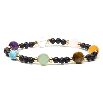 Produktbild von Lavastein Armband mit 7 Edelsteinen elastisch -- 0.4 cm online bestellen