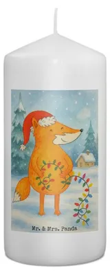 Produktbild von Mr. & Mrs. Panda Kerze Fuchs Weihnachten Design 15 x 7 cm - Weiß - Geschenk, Nikolaus, Erinnerungskerze, Blockkerze, Winter, Erinnerungslicht, Heiligabend, Füchse