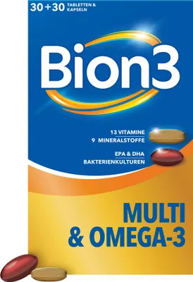 Immagine prodotto di Bion3 Multi & Omega-3 compresse e capsule con colture batteriche per sostenere il cuore, il cervello e la vista, 30 porzioni giornaliere
