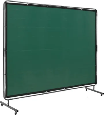 Imagen del producto de Pantalla de soldadura con marco, de 6 pies x 8 pies. Cortina de soldadura de vinilo resistente al fuego, con protección para soldadura, montada sobre 4 ruedas giratorias (2 con freno). Móvil y profesional, ideal para talleres e industrias. Color: verde