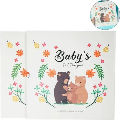 Produktbild von Baby Meilensteinbuch mit Foto-, Hand- & Fußabdruckseiten, Baby Erinnerungsbuch aus Papier, Neugeborenen Geschenk zur Babyparty