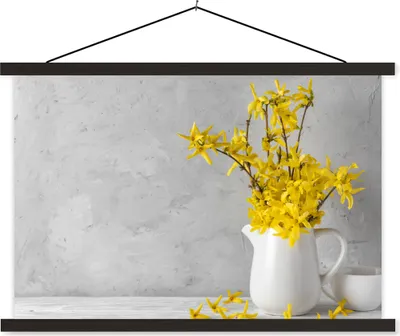 Produktbild von MuchoWow® Textilposter Blumen - Gelb - Stilleben 90x60 cm mit schwarzem Rahmen - Aufhängungssatz