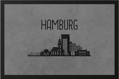 Produktbild von HAMBURG Skyline Fußmatte Souvenir Andenken Deutsche Großstädte Motiv Stadt Silhouette Geschenkidee Umzug