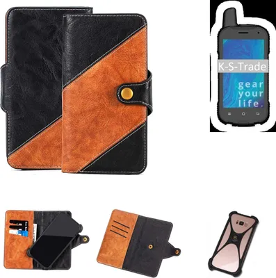 Produktbild von K-S-Trade Handyhülle Schutzhülle Bookstyle Case Wallet-Case kompatibel mit Ruggear RG720 Handy Cover Bumper Klapphülle schwarz hellbraun 1x