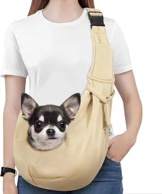 Produktbild von Freihand-Hundetragetasche für kleine Hunde – Tragetasche mit verstellbarem Schultergurt und Sicherheitsleine – Khaki – Ideal für Reisen und Spaziergänge