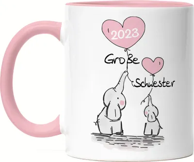 Produktbild von Ich werde Große Schwester 2023 Tasse Rosa Schwangerschaft Verkündung Geburt Big Sister Geschenk Elefant