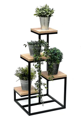 Produktbild von Blumentreppe aus Metall und Holz in Schwarz, 75 cm