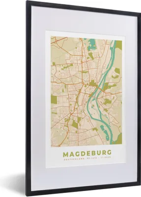 Produktbild von MuchoWow® Gerahmtes Poster Karte - Magdeburg - Vintage - Stadtplan 40x60 cm - Poster mit Schwarzem Bilderrahmen Wandposter Rahmen Foto Bilder - Poster in Rahmen