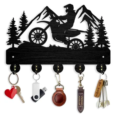 Produktbild von Holz Motorrad Motiv Kleiderhaken Bergwald Wandmontage 30x20cm Motorrad Schlüsselhalter Für Die Wand Schwarz Schlüsselbrett 5 Haken Aus Legierung Für Eingangsbereich Haustür Geschenk