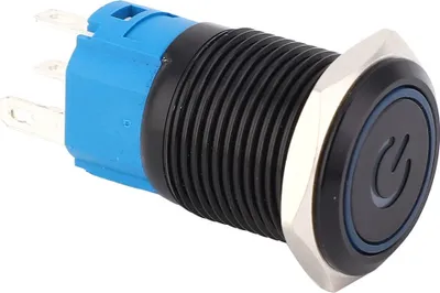 Imagen del producto de 2 interruptores metálicos s de auto-bloqueo, con protección IP65, con lámpara LED y símbolo, de 16 mm (azul, 3-6 VDC)