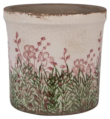 Image de Clayre & Eef Pot de fleurs Ø 15x14 cm Beige Céramique Fleurs