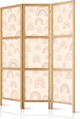 Produktbild von 3-teiliger Einseitiger Vlies Japanischer Paravent - August Sky - Rainbows of Various Sizes in Muted Colors. 135x172 cm Für Kinder e-A-10132-bh-a