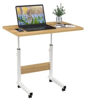 Produktbild von Beistelltisch mit Rollen - Mobiler Computertisch - Für Sofa und Bett - Höhenverstellbar 69–90 cm - 60 x 40 cm - Rollen - Naturholz