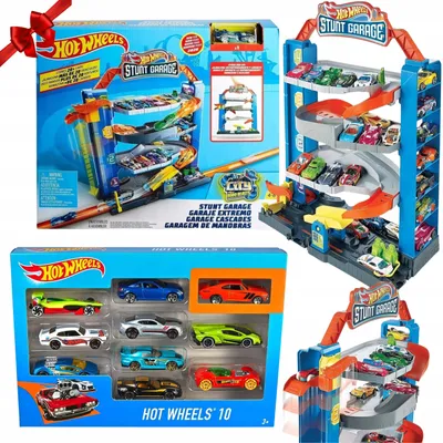 Produktbild von Hot Wheels Stunt Garage Parkhaus mit Aufzug und 10 Autos