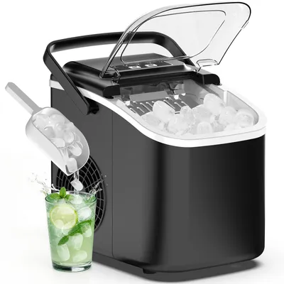 Produktbild von Kompakte Eiswürfelmaschine mit Selbstreinigung, 12kg/24h & 8 Eiswürfel in 6 Minuten, Lebensmittelecht Innenbehälter, 2 Eisgrößen, inklusive Eisspatel