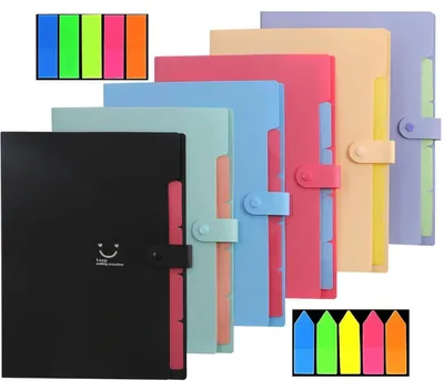 Produktbild von Fächermappe A4 6 Stück mit 5 Fächern und Druckknopfverschluss 6 Farben