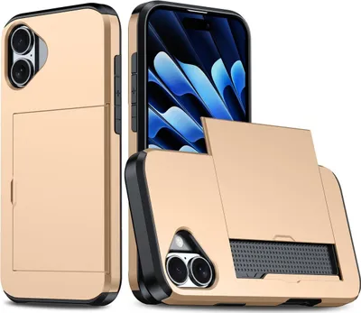 Produktbild von Mobigear Card iPhone 16 Hülle Hardcase Backcover Stoßfest mit Kartenhalter - Gold