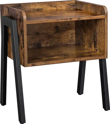 Productafbeelding van Nachtkastje, retro, rustiek, chique, houtlook met metalen poten - met opbergvak - 42 x 35 x 52 cm