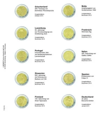 Produktbild von Lindner 1118-14 Vordruckblatt für 2 Euro-Gedenkmünzen: Griechenland Oktober 2014 - Deutschland Januar 2015