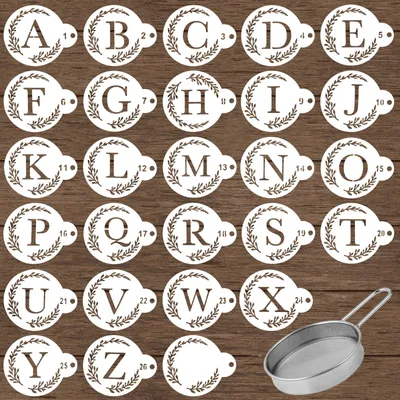 27-teiliges Buchstaben-Schablonen-Set mit Mehlstreuer, Backzubehör