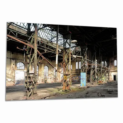 Produktbild von Wallario Herdabdeckplatte aus Glas, Größe 90 x 52 cm 1-teilig, Motiv Verlassene Industriehalle - Alte Fabrik