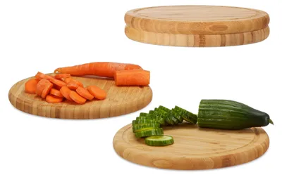 Image de Lot de 4 planches à petit-déjeuner rondes en bambou, 25 cm, faciles d'entretien, naturelles, ne rayent pas les couteaux, non traitées
