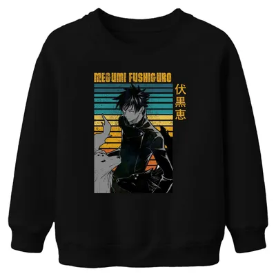 Productafbeelding van Megumi Fushiguro Jujutsu Kaisen, shikigami, geisterhonden, vintage, uni kinder sweatshirt, zwart, maat 152